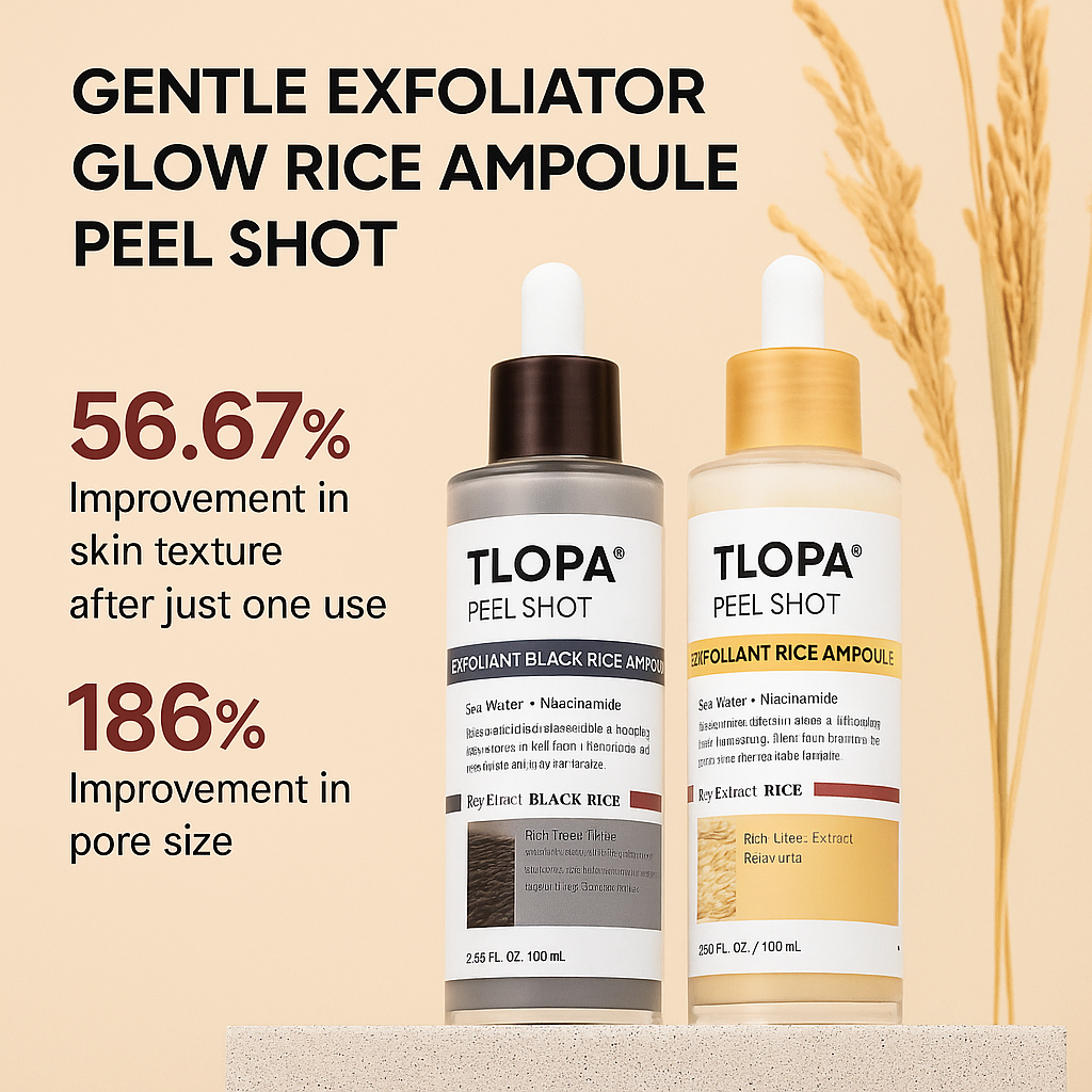 TLOPA® Peel Shot Glow Rice Ampoule Set Brightening Exfoliating Moisturizing Serum - Suitable for all skin types